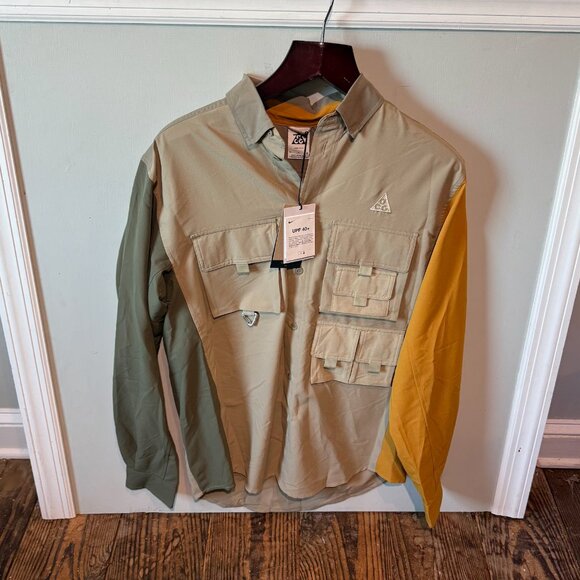 NEW Nike ACG Devastation Trail Dri-Fit Shirt Khaki Hiking Men Medium DN3936-247 - Picture 1 of 14